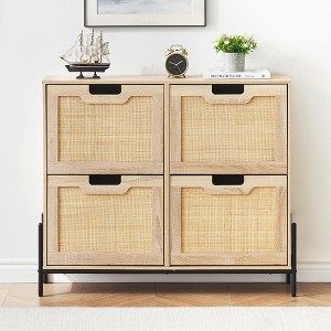 4-Drawer Shoe Storage Cabinet – Farmhouse Rattan Organizer with Metal Legs for Entryway/Closet - 1 of 4