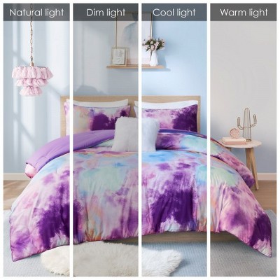 Lavender Full Microfiber Tie Dye Comforter Set with Decorative Pillow