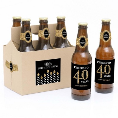 Big Dot of Happiness Adult 40th Birthday - Gold - Birthday Party Decorations for Women and Men - 6 Beer Bottle Label Stickers and 1 Carrier