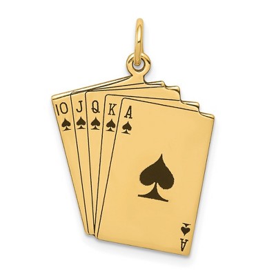 Black Bow Jewelry 14k Yellow Gold and Enamel Royal Flush Playing Cards Charm