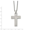 Black Bow Jewelry Stainless Steel Grooved Cross w/Cubic Zirconia's Necklace - 24 Inch - 2 of 4