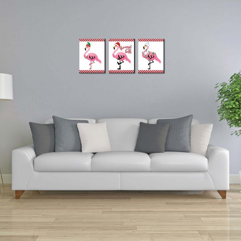 Big Dot of Happiness Flamingle Bells - Tropical Christmas Wall Art and Holiday Decorations - 7.5 x 10 inches - Set of 3 Prints, 2 of 8