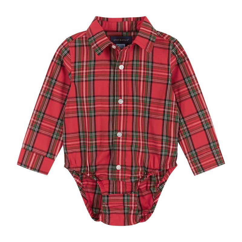 Andy & Evan  Infant  Boys Red Plaid Flannel Buttondown w/Suspenders Set, 3 of 5