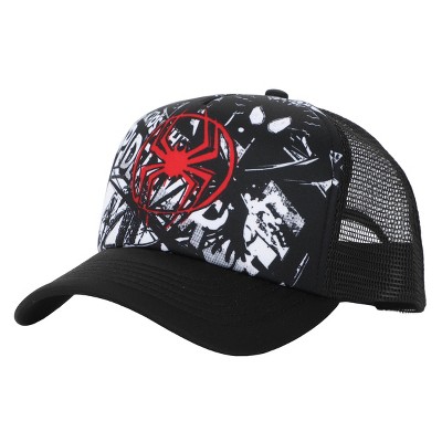 Spider-Man: Across the Spider-Verse Miles Morales Spider Logo with  Black-and-White Background Adjustable Trucker Hat