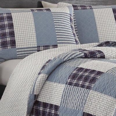 Camano Island Twin Quilt Set in Blue and White Cotton Patchwork