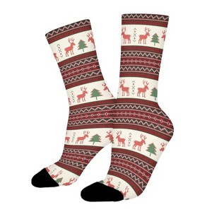 Dsane Reindeer Christmas Tree Women Printed Crew Socks Funny Funky Socks Soft Polyester Novelty Gifts for Artists Men - 1 of 1