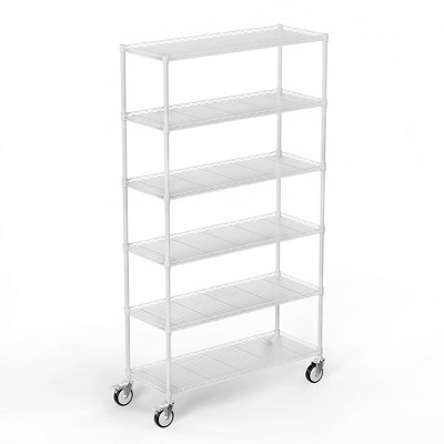 NicBex 86.00" 6-Tier Bookshelf with Wheels & Storage Shelves Bookcases for Living Room Home Office