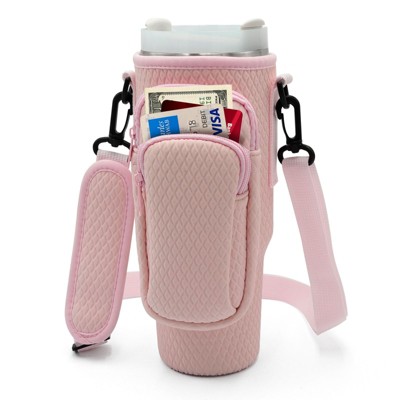 Borsa Portabottiglie Con Tasca Per Telefono Per Stanley 1,18L - Tracolla Regolabile, Copricannuccia, Neoprene Isolato, Rosa, Accessorio Per Stanley Cup