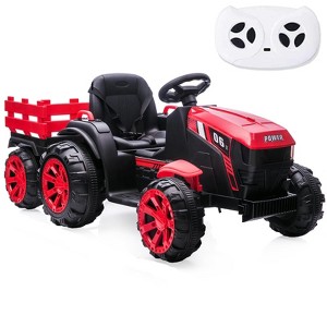 12V Kids Ride On Tractor Toys with Trailer,Electric Vehicles Toy with Remote Control, 35W Dual Motors,6 Wheels for Boys Girls - 1 of 4
