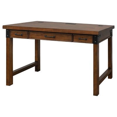 Auburn Industrial-Inspired Wood Desk with Power Outlets and USB