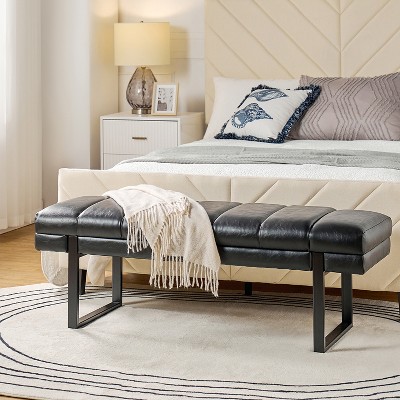 Fritz Modern Channel Tufted Design Upholstered Bench with Metal Legs|ARTFUL LIVING DESIGN