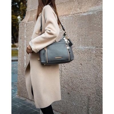 MKF Collection Shoulder Handbag, Ruby Vegan Leather with Adjustable Strap – MKF Collection by Mia K – Charcoal — фото 2