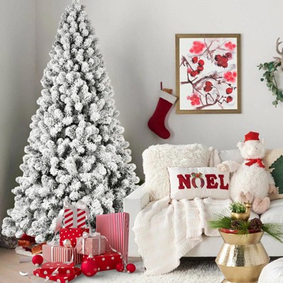 NAYSAYE Christmas Tree Stands 8ft Flocked Tree with Realistic Branches for Christmas Snowy Holiday Decor, Green and White, 54"*96"*30.14"