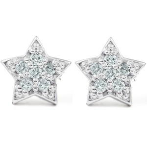 Pompeii3 14K White Gold Diamond Pave Petite Star Studs Dainty High Polished 6.5MM - 1 of 4