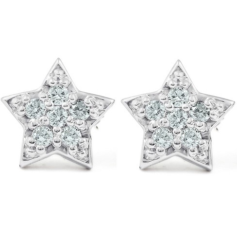 Pompeii3 14k White Gold Diamond Pave Petite Star Studs Dainty High ...