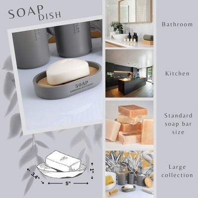 Gray Polyresin Soap Dish with Bamboo Insert
