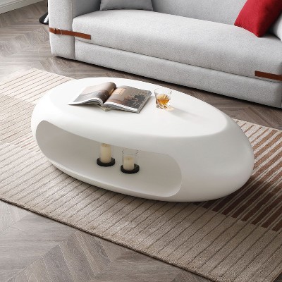 NicBex Modern Oval Coffee Table for Living Room,2-Layer Fiberglass Center Table,Simple Living Room Furniture