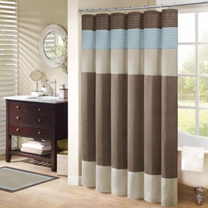 SEVOBAL Shower Curtain Faux Silk with Pintucked Detailing and Colorblock Design for Stylish Bathroom Decor, Blue, 72"*72"*0.13" - 1 of 4