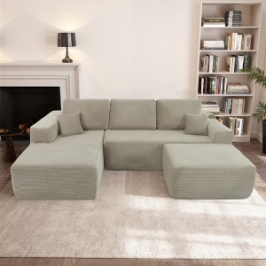 105.7'' Plush Corduroy Deep-Seat Modular Sectional Sofa with U-Shaped Chaise and No-Assembly Design - 1 of 4