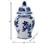 Sagebrook Home 10" Temple Jar with Lid - Ceramic White and Blue Chinoiserie Floral Stoneware for Home, Office - 3 of 4