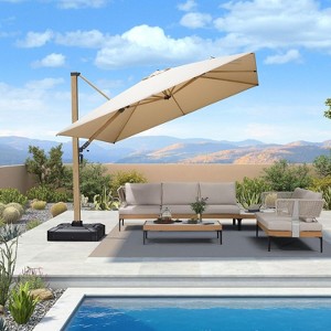 PURPLE LEAF Patio Cantilever Umbrella Teak Finished Aluminum Frame Large Offset Outdoor Sun Umbrellas with Base for Pool Garden Deck - 1 of 4