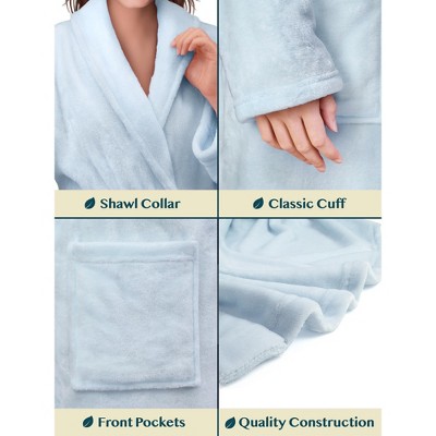 Light Blue Fleece Plush Long Bathrobe for Women, 2XL-3XL