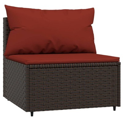 vidaXL Patio Middle Sofa with Cushions, Brown Poly Rattan, Sturdy Powder-Coated Steel Frame, Weather Resistant, Trendy Design, Easy Assembly