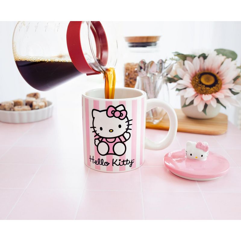 Silver Buffalo Sanrio Hello Kitty Pink Stripes Ceramic Mug With Lid | Holds 18 Ounces, 4 of 7