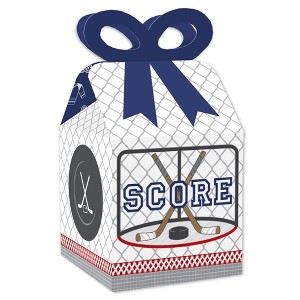 Big Dot of Happiness Shoots & Scores! - Hockey - Square Favor Gift Boxes - Baby Shower or Birthday Party Bow Boxes - Set of 12 - 1 of 4