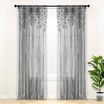 84"x40" Boho Macrame Leaf Cotton Window Curtain Panel - Lush Décor