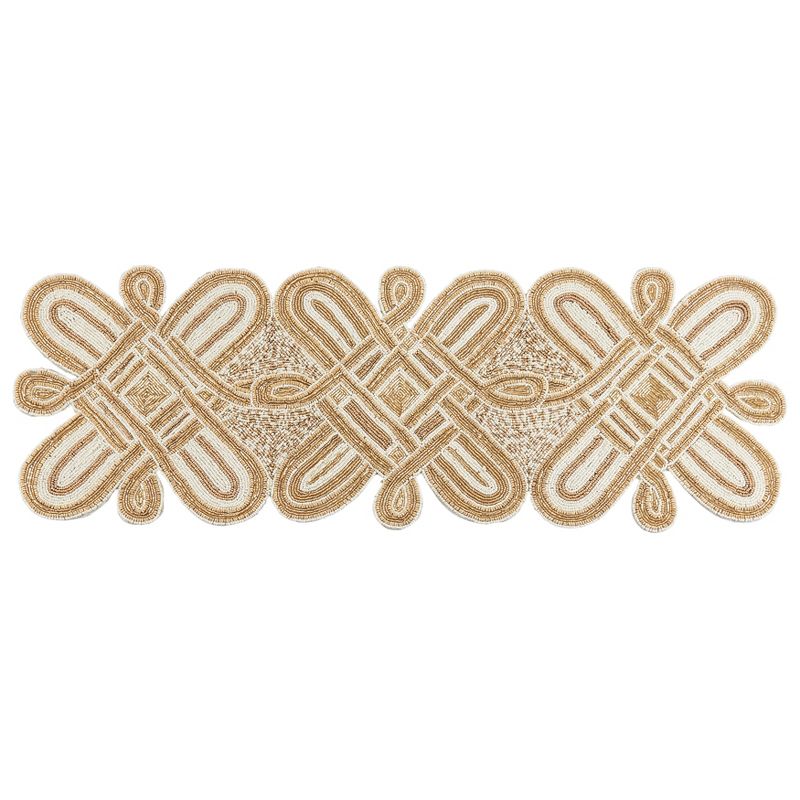 Saro Lifestyle Contemporary Table Runner With Beaded Design, Gold, 13" x 36", 1 of 4