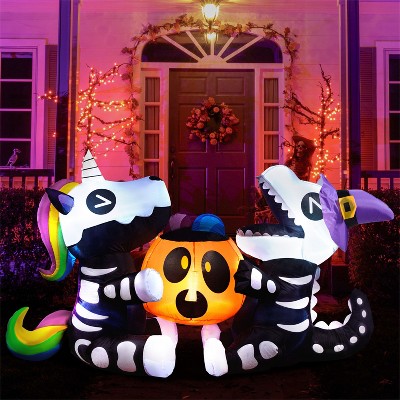 Joyfy 6 FT Long Halloween Inflatables Outdoor Decorations, Inflatable Skeleton Unicorn and Dinosaur with Pumpkin for Party Yard Garden Lawn Decoration