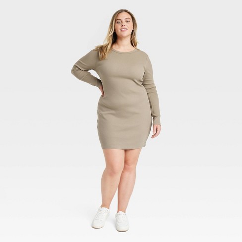 Women's Mini Rib-Knit Bodycon Dress - Universal Thread™ Brown XXL