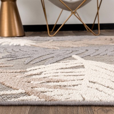 Beige and Gray Synthetic Floral Runner Rug, 2' x 7'