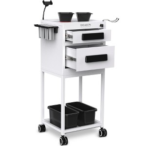 TASALON Lockable Metal Salon Trolley Cart with 2 Magnetic Bowls, Mobile Hair Stylist Station for Tools Storage - White - 1 of 4