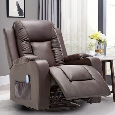 COMHOMA Swivel Rocker Recliner Chair PU Leather Rocking Sofa with Heated Massage