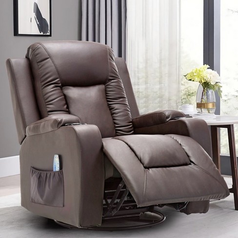 Comhoma Swivel Rocker Recliner Chair Pu Leather Rocking Sofa With Heated Massage Brown Target