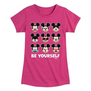 Girls' - Disney - Mickey Mouse Emojis Be Yourself Fitted Short Sleeve Graphic T-Shirt - 1 of 4