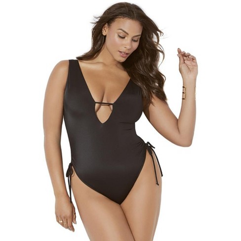 Swimsuits for All Women's Plus Size A-List Plunge One Piece Swimsuit, 20 -  Black
