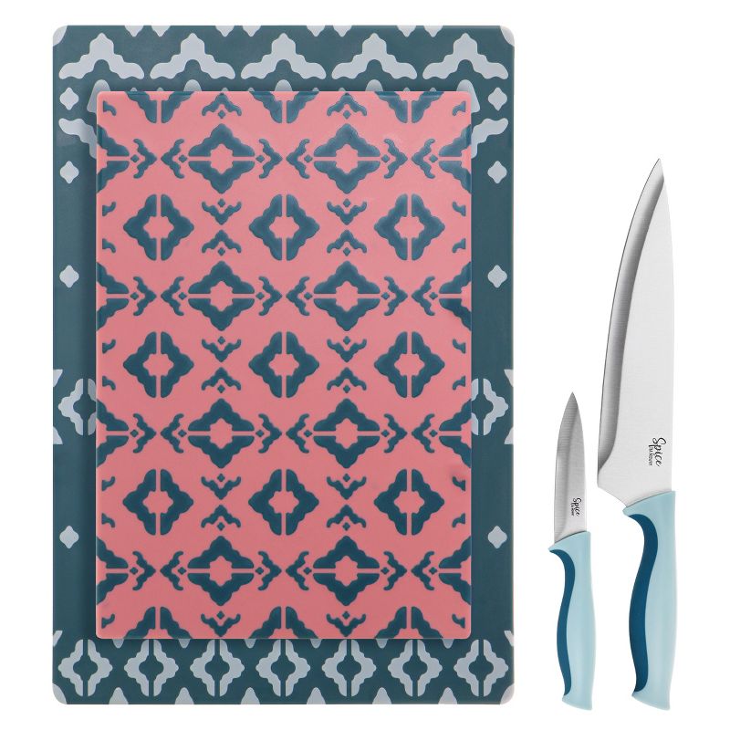 Spice by Tia Mowry Savory Saffron 6 Piece Knife and Cutting Board Set in Blue and Pink, 2 of 8