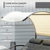 Outdoor Double Chaise Rocking Chair, Day Bed Sun Lounger with Canopy Shade, Headrest Pillow, Armrests for Garden, Poolside - 4 of 4