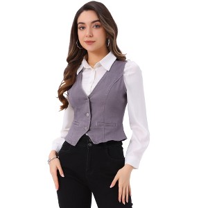 INSPIRE CHIC Women's Denim Sleeveless V Neck Button Down Casual Waistcoat Vest - 1 of 4