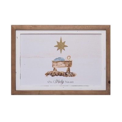Transpac Wood 22 in. Multicolor Christmas Dimensional Manger Wall Art