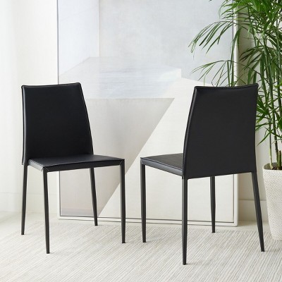Cason Black Faux Leather Dining Side Chair Set with Steel Legs