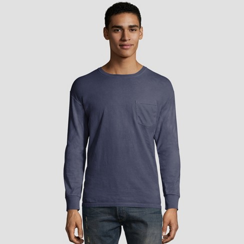 Hanes Men's Long Sleeve 1901 Garment Dyed Pocket T-Shirt - Slate S