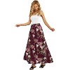 Women's High Waisted Pleated Flowy Maxi Skirt - Summer Casual with Pockets Flower Wine Red - 2 of 4