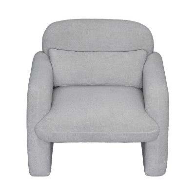 Vynxaria 22.8 Inch Modern Minimalist Accent Chairs, Gray Teddy Fleece Chairs with Armrests and Pillow, Ideal for Living Room & Bedroom