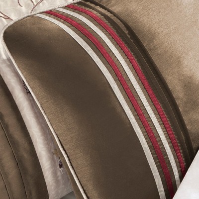 California King Red and Taupe 7-Piece Embroidered Comforter Set
