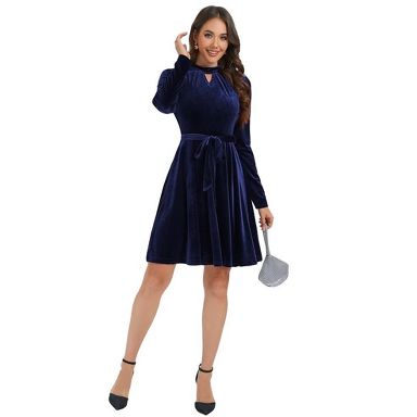 blue velvet dress target Women's Retro Long Sleeve With Belt Cocktail Party Dress Navy M : skimming column skirt that Sherri Hill Dress 57250 Vintage 1960s Cocktail Formal Size:16.5 (34/35)