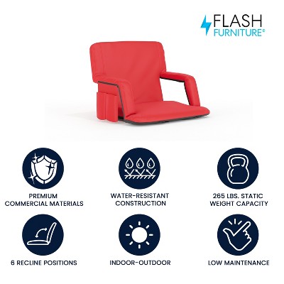Extra Wide Red Reclining Stadium Chair with Backpack Straps